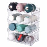 Transparent Water Bottle Organizer 4 Pack Stackable Plastic Water Bottle Cup Holder Detachable Kitchen Pantry Organization Storage Shelf for Cabinet