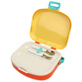 Bento Lunch Box ABS Separate Compartments with Buckle Handle Leakage Proof Air Hole Heat Resistant Bento Box with Spoon Fork Yellow - Side View
