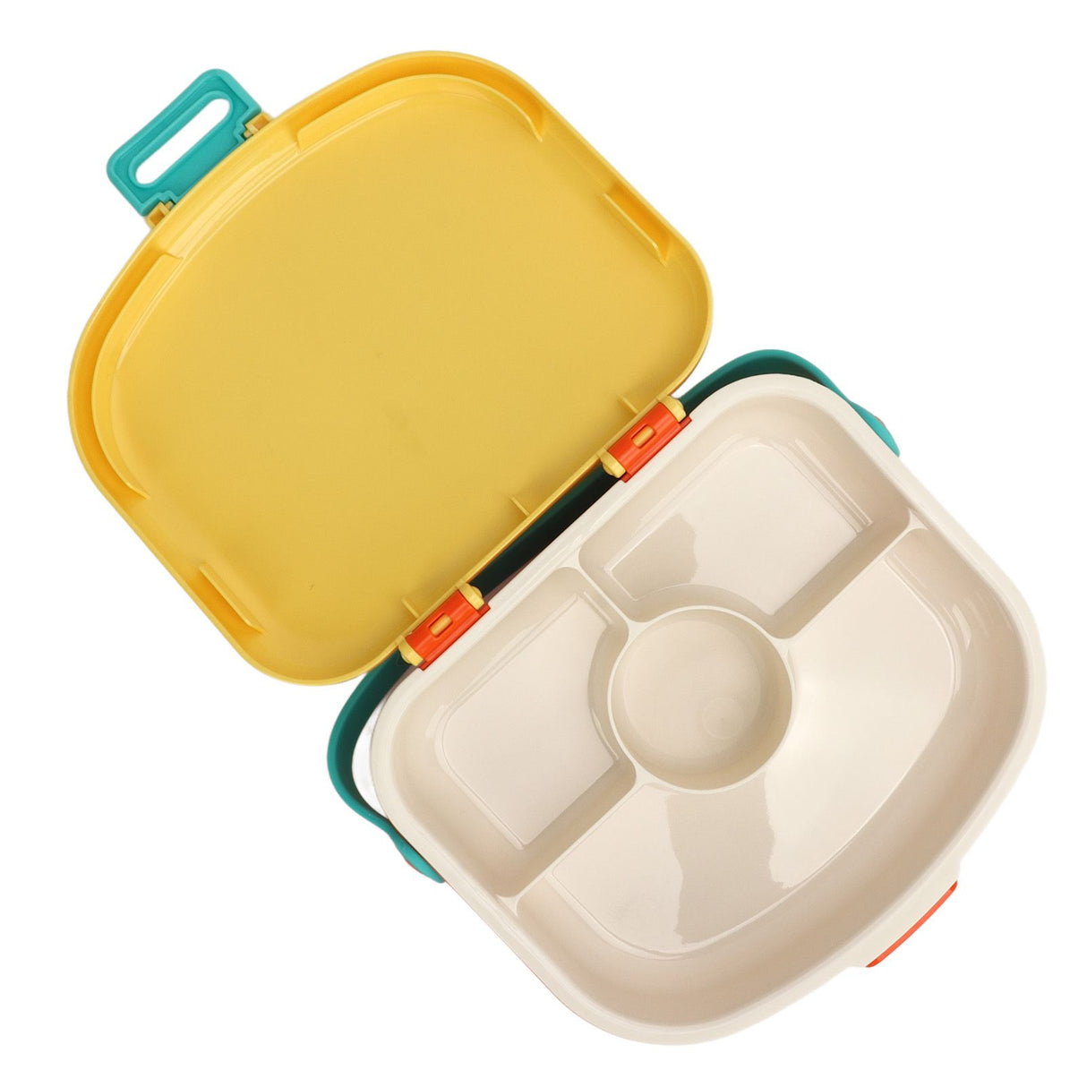 Bento Lunch Box ABS Separate Compartments with Buckle Handle Leakage Proof Air Hole Heat Resistant Bento Box with Spoon Fork Yellow