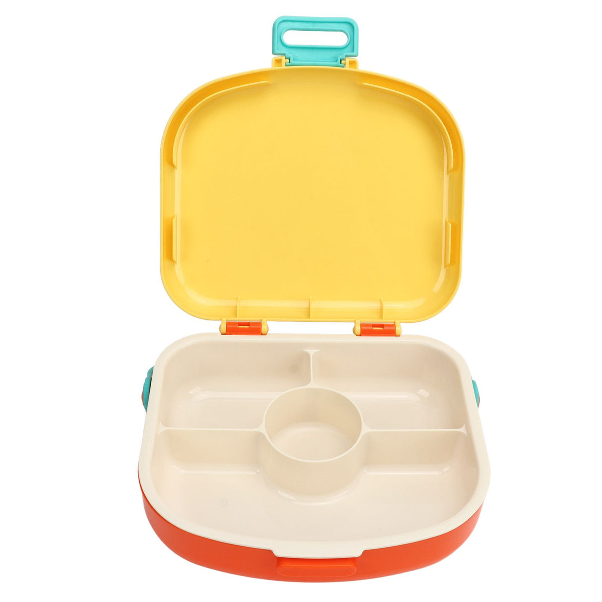 Bento Lunch Box ABS Separate Compartments with Buckle Handle Leakage Proof Air Hole Heat Resistant Bento Box with Spoon Fork Yellow