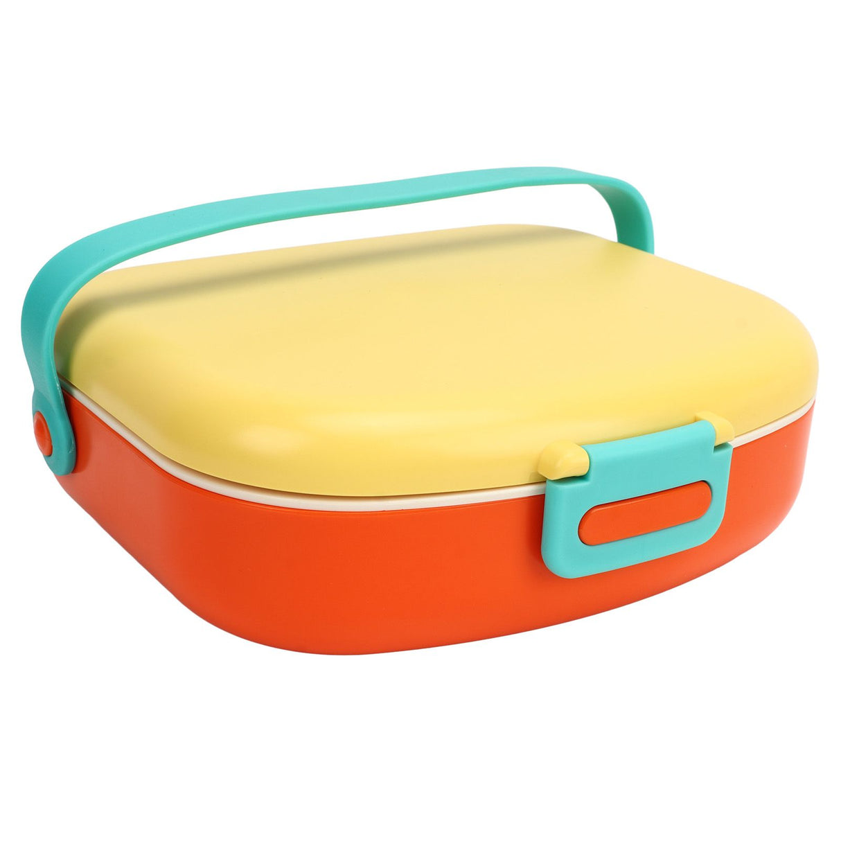 Bento Lunch Box ABS Separate Compartments with Buckle Handle Leakage Proof Air Hole Heat Resistant Bento Box with Spoon Fork Yellow