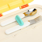 Bento Lunch Box ABS Separate Compartments with Buckle Handle Leakage Proof Air Hole Heat Resistant Bento Box with Spoon Fork Yellow