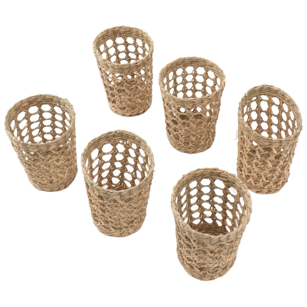 6 PCS Woven Cup Holders Anti Scald Hollow Straw Woven Glass Cup Sleeve for Glass Bottles Plastic Cups Mugs