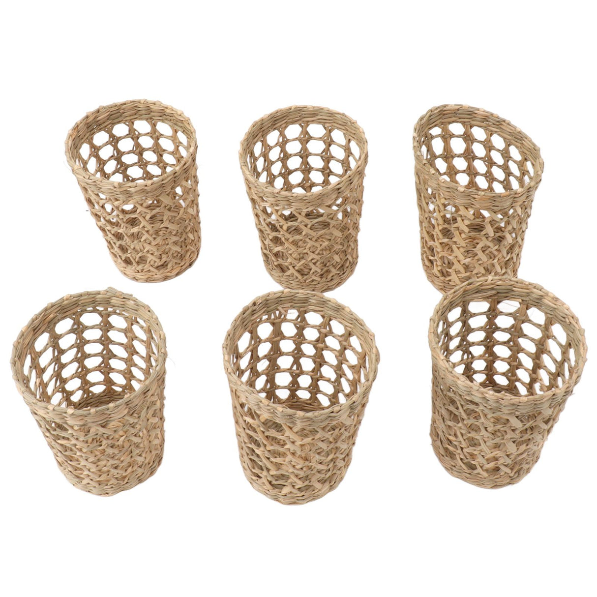 6 PCS Woven Cup Holders Anti Scald Hollow Straw Woven Glass Cup Sleeve for Glass Bottles Plastic Cups Mugs