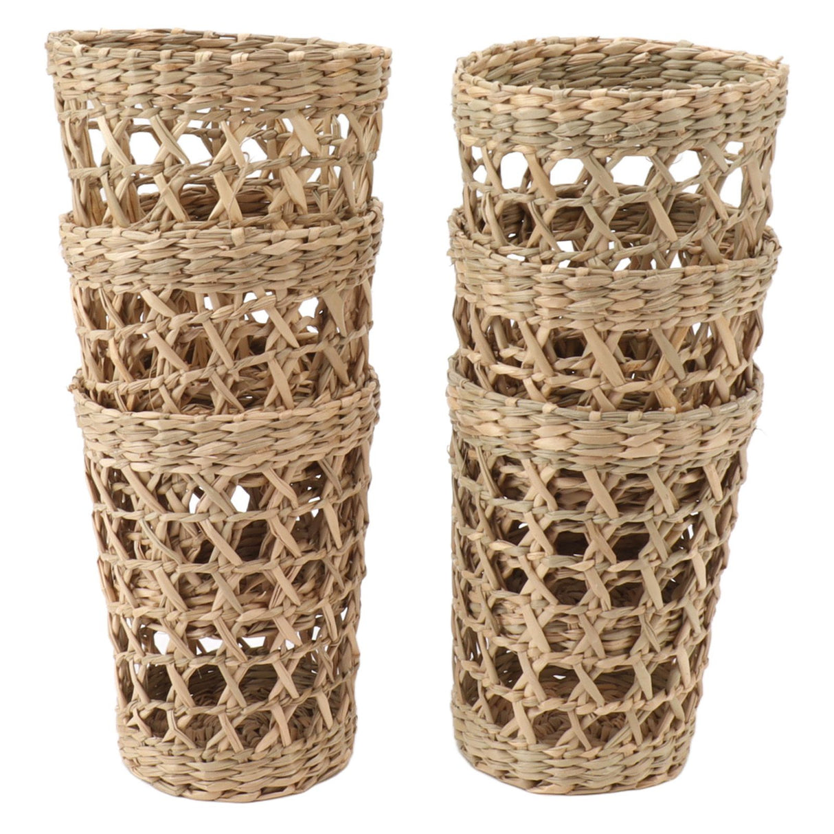 6 PCS Woven Cup Holders Anti Scald Hollow Straw Woven Glass Cup Sleeve for Glass Bottles Plastic Cups Mugs