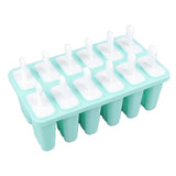 12 Cavity Ice Cream Mould with Stick Easy Release Green Reusable Silicone Ice Pop Moulds for Ice Cream