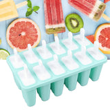 12 Cavity Ice Cream Mould with Stick Easy Release Green Reusable Silicone Ice Pop Moulds for Ice Cream