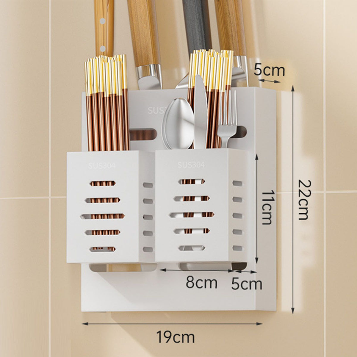 Utensil Holder Stainless Steel Wall Mount Chopstick Draining Storage Shelf for Home Kitchen Glossy