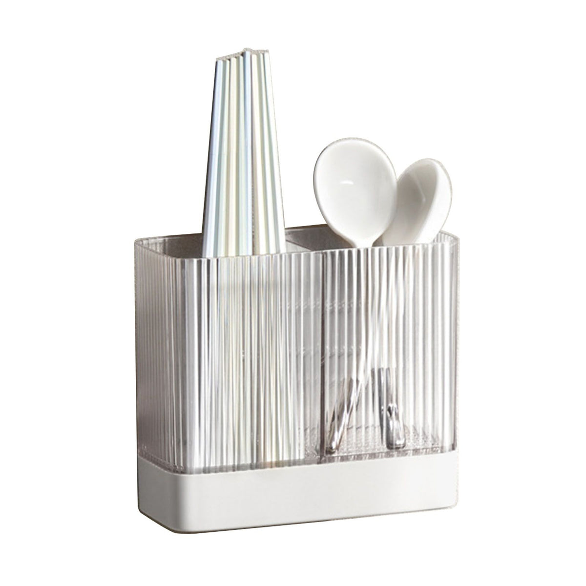 Kitchen Utensil Holder ABS Wall Mounted Multifunctional Draining Chopstick Cage Spoon Forks Storage Box for Home Countertop White