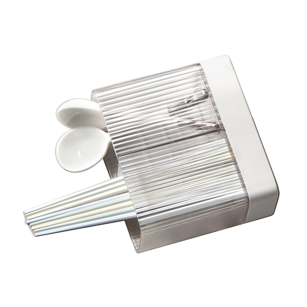 Kitchen Utensil Holder ABS Wall Mounted Multifunctional Draining Chopstick Cage Spoon Forks Storage Box for Home Countertop White