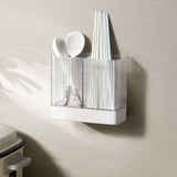 Kitchen Utensil Holder ABS Wall Mounted Multifunctional Draining Chopstick Cage Spoon Forks Storage Box for Home Countertop White - 45-Degree Angle