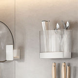 Kitchen Utensil Holder ABS Wall Mounted Multifunctional Draining Chopstick Cage Spoon Forks Storage Box for Home Countertop White - Low Angle