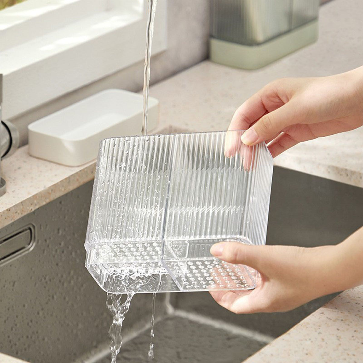 Kitchen Utensil Holder ABS Wall Mounted Multifunctional Draining Chopstick Cage Spoon Forks Storage Box for Home Countertop White