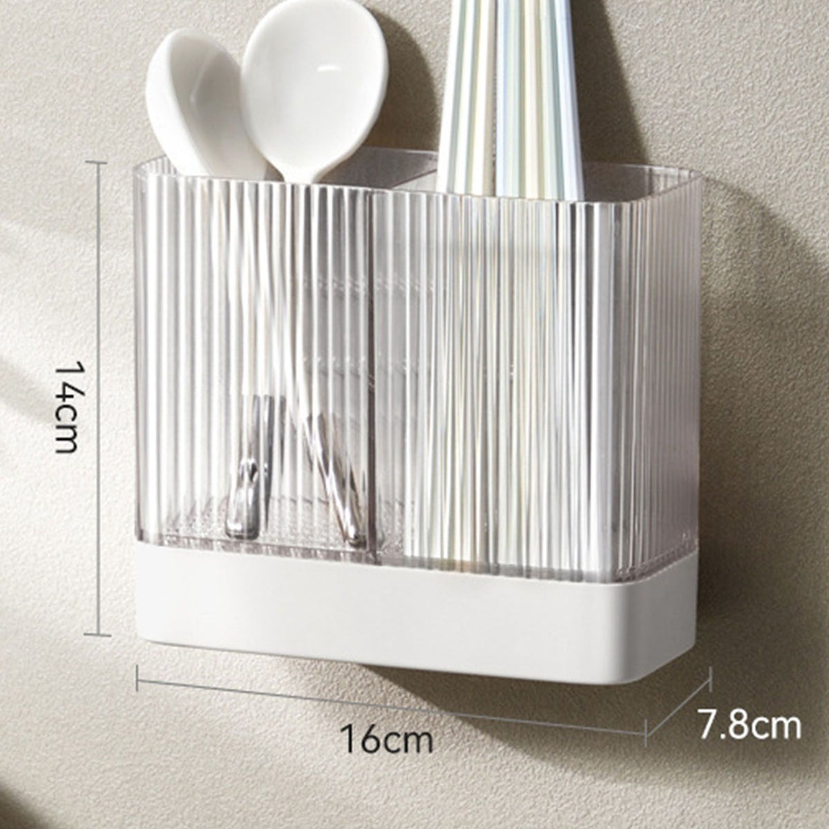 Kitchen Utensil Holder ABS Wall Mounted Multifunctional Draining Chopstick Cage Spoon Forks Storage Box for Home Countertop White