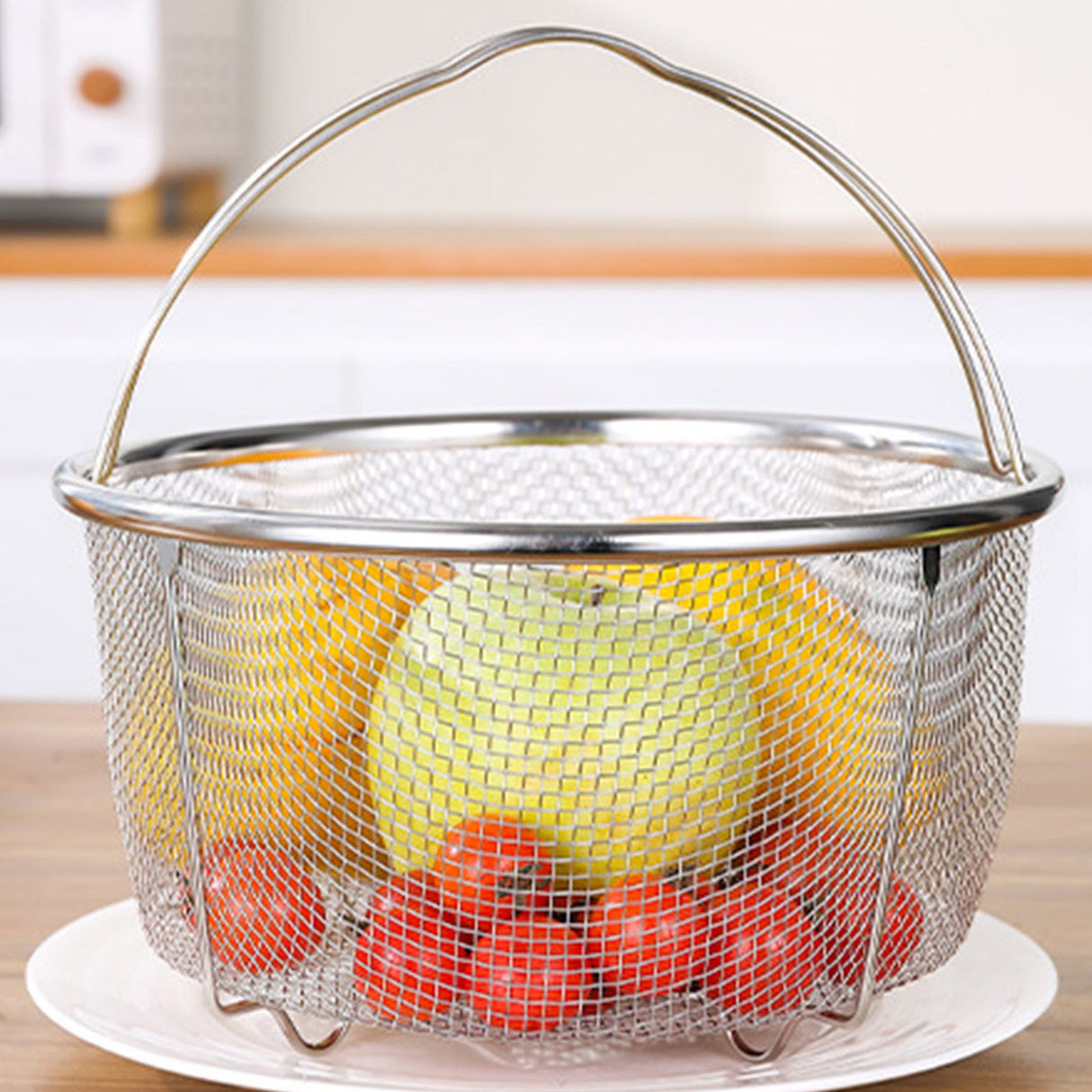 Mesh Steaming Basket Stainless Steel Comfortable Handles Heat Resistant Steaming Basket for Cooking Kitchen 18x18cm