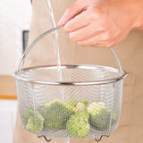 Mesh Steaming Basket Stainless Steel Comfortable Handles Heat Resistant Steaming Basket for Cooking Kitchen 20x21cm