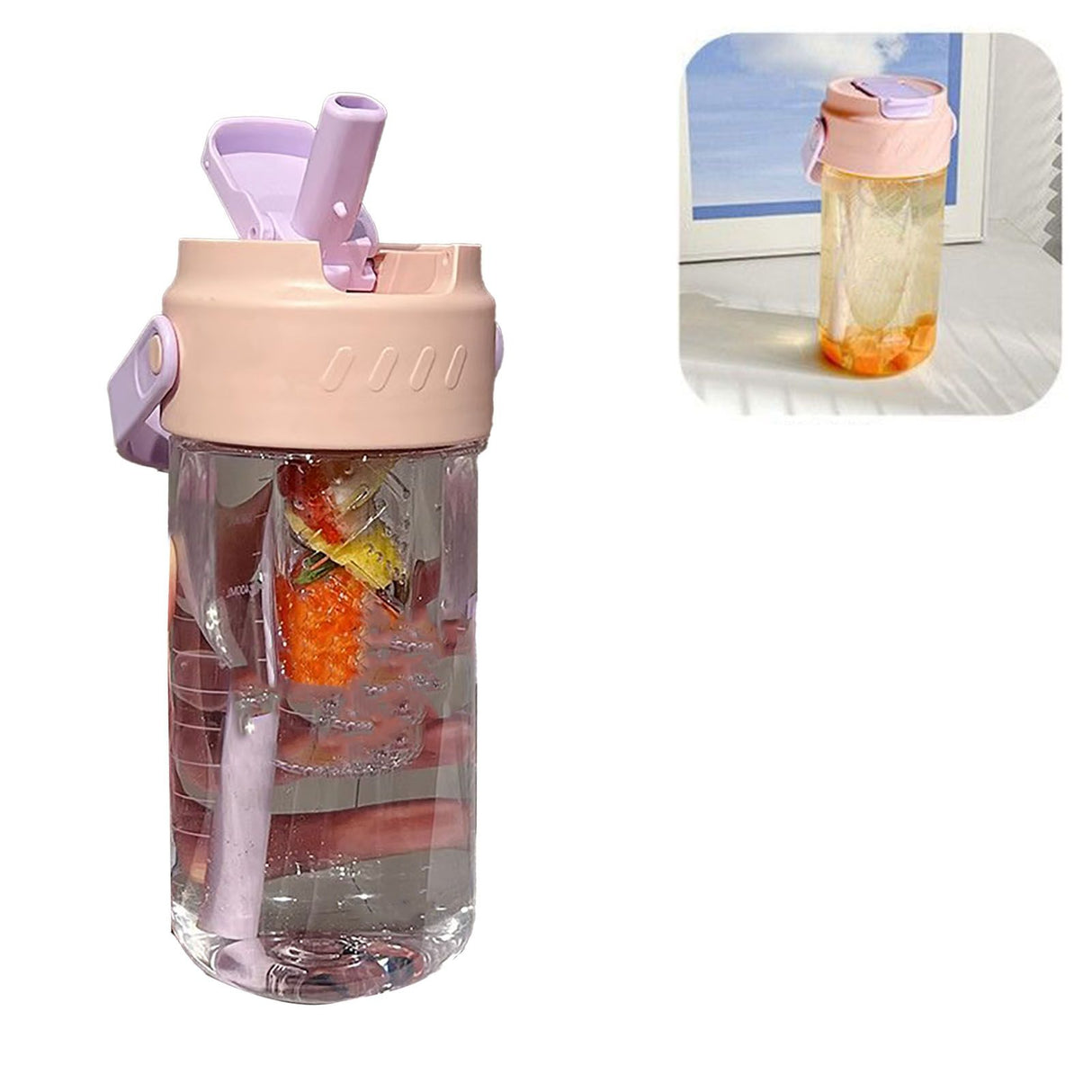 Straw Water Bottle Built in Tea Strainer with Handle PC 700ml Beautiful Cute Straw Bottle for Girls Women Pink