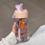 Straw Water Bottle Built in Tea Strainer with Handle PC 700ml Beautiful Cute Straw Bottle for Girls Women Pink - Extra Image