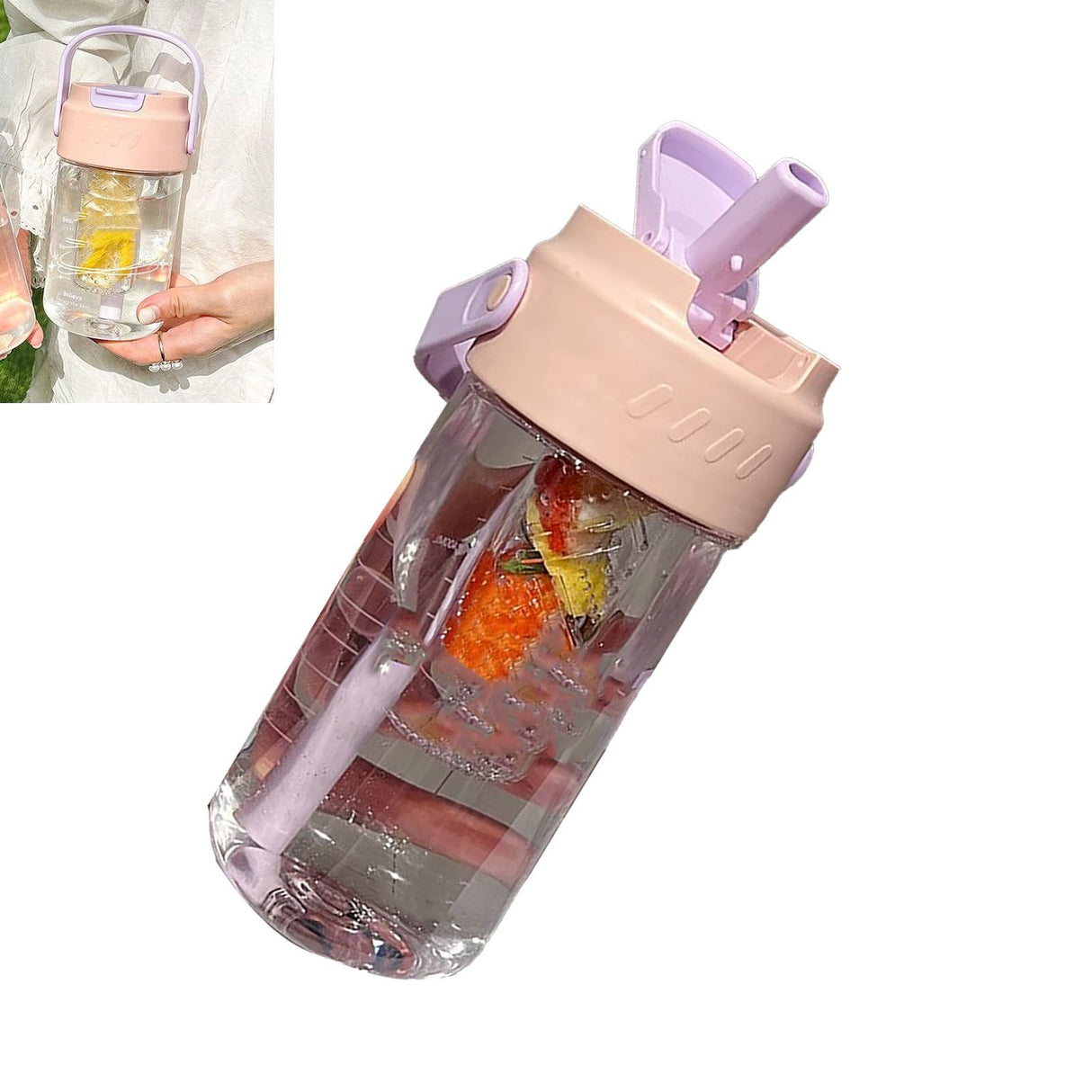 Straw Water Bottle Built in Tea Strainer with Handle PC 700ml Beautiful Cute Straw Bottle for Girls Women Pink