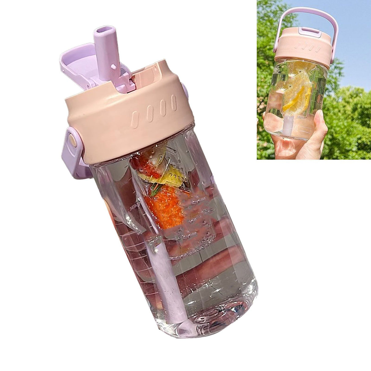 Straw Water Bottle Built in Tea Strainer with Handle PC 700ml Beautiful Cute Straw Bottle for Girls Women Pink
