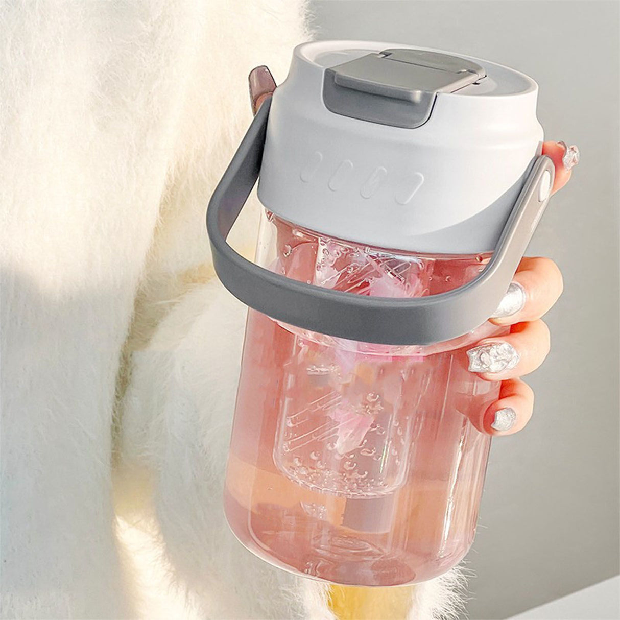 Straw Water Bottle Built in Tea Strainer with Handle PC 700ml Beautiful Cute Straw Bottle for Girls Women White