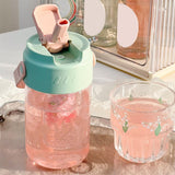 Straw Water Bottle Built in Tea Strainer with Handle PC 700ml Beautiful Cute Straw Bottle for Girls Women Green - Rear View
