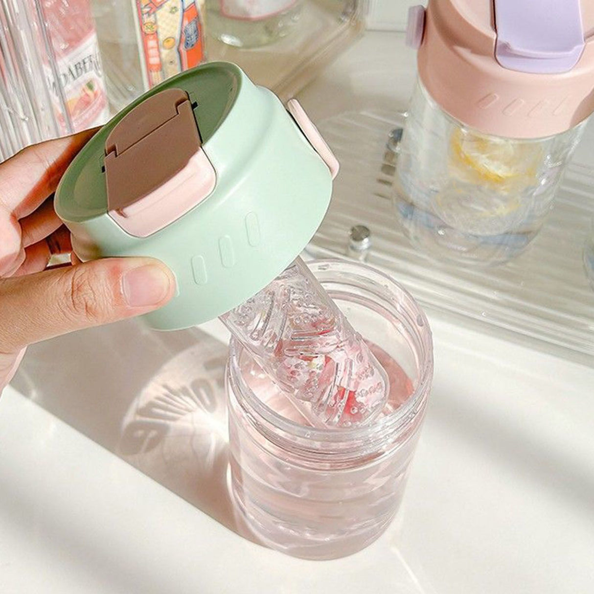 Straw Water Bottle Built in Tea Strainer with Handle PC 700ml Beautiful Cute Straw Bottle for Girls Women Green