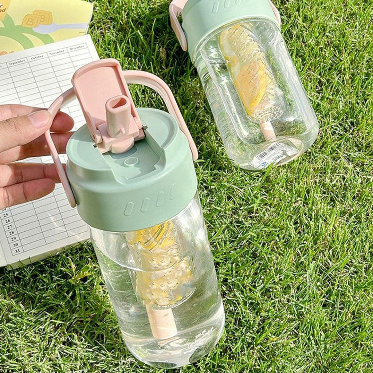 Straw Water Bottle Built in Tea Strainer with Handle PC 700ml Beautiful Cute Straw Bottle for Girls Women Green