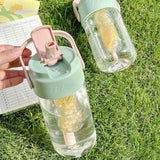 Straw Water Bottle Built in Tea Strainer with Handle PC 700ml Beautiful Cute Straw Bottle for Girls Women Green