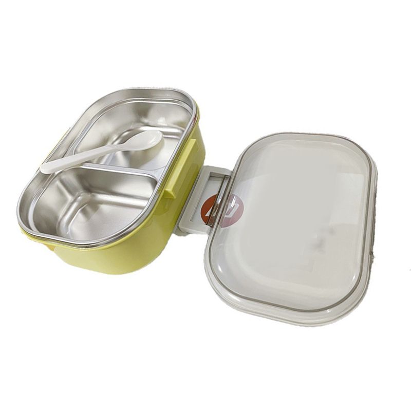 Stainless Steel Lunch Box Korean Style 2 Compartment Bento Box Metal Food Container for Kids Adults Pupils Office Workers chartreuse
