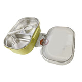Stainless Steel Lunch Box Korean Style 2 Compartment Bento Box Metal Food Container for Kids Adults Pupils Office Workers chartreuse