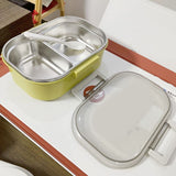 Stainless Steel Lunch Box Korean Style 2 Compartment Bento Box Metal Food Container for Kids Adults Pupils Office Workers chartreuse - Rear View