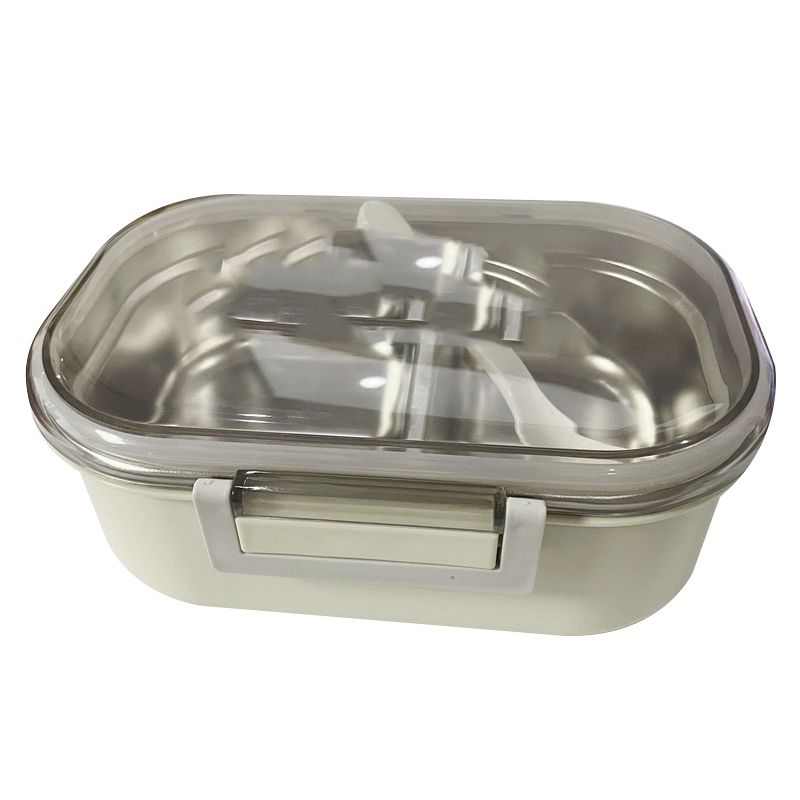Stainless Steel Lunch Box Korean Style 2 Compartment Bento Box Metal Food Container for Kids Adults Pupils Office Workers Beige