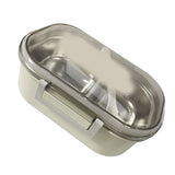 Stainless Steel Lunch Box Korean Style 2 Compartment Bento Box Metal Food Container for Kids Adults Pupils Office Workers Beige - Top-Down View