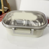 Stainless Steel Lunch Box Korean Style 2 Compartment Bento Box Metal Food Container for Kids Adults Pupils Office Workers Beige