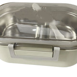 Stainless Steel Lunch Box Korean Style 2 Compartment Bento Box Metal Food Container for Kids Adults Pupils Office Workers Beige
