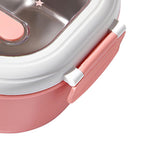 Bento Lunch Box Portable Safe Leakproof Divided Stainless Steel Thermal Lunch Box for Students School Office Pink
