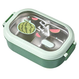Bento Lunch Box Portable Safe Leakproof Divided Stainless Steel Thermal Lunch Box for Students School Office Green