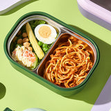 Bento Lunch Box Portable Safe Leakproof Divided Stainless Steel Thermal Lunch Box for Students School Office Green