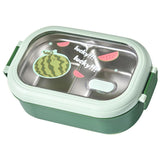 Bento Lunch Box Portable Safe Leakproof Divided Stainless Steel Thermal Lunch Box for Students School Office Green - Rear View
