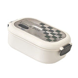 2 Compartment Bento Box Heat Preservation Stainless Steel Interlayer Lunch Box Airtight Portable Food Storage Containers for School Office Grid - Side View