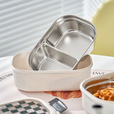 2 Compartment Bento Box Heat Preservation Stainless Steel Interlayer Lunch Box Airtight Portable Food Storage Containers for School Office Grid