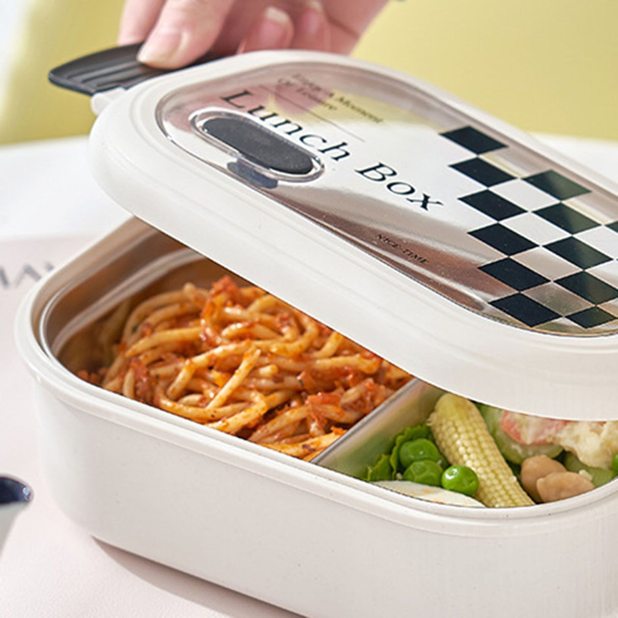 2 Compartment Bento Box Heat Preservation Stainless Steel Interlayer Lunch Box Airtight Portable Food Storage Containers for School Office Grid