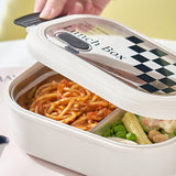 2 Compartment Bento Box Heat Preservation Stainless Steel Interlayer Lunch Box Airtight Portable Food Storage Containers for School Office Grid - Extra Image