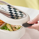2 Compartment Bento Box Heat Preservation Stainless Steel Interlayer Lunch Box Airtight Portable Food Storage Containers for School Office Grid - Extra Image