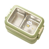 Stainless Steel Insulated Lunch Box Multiple Compartments Fashionable Safe Stainless Steel Bento Box for Students Kids Green - Front View