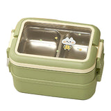 Stainless Steel Insulated Lunch Box Multiple Compartments Fashionable Safe Stainless Steel Bento Box for Students Kids Green - Side View