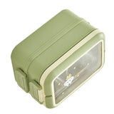 Stainless Steel Insulated Lunch Box Multiple Compartments Fashionable Safe Stainless Steel Bento Box for Students Kids Green - Top-Down View