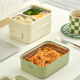 Stainless Steel Insulated Lunch Box Multiple Compartments Fashionable Safe Stainless Steel Bento Box for Students Kids Green - 45-Degree Angle