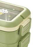 Stainless Steel Insulated Lunch Box Multiple Compartments Fashionable Safe Stainless Steel Bento Box for Students Kids Green